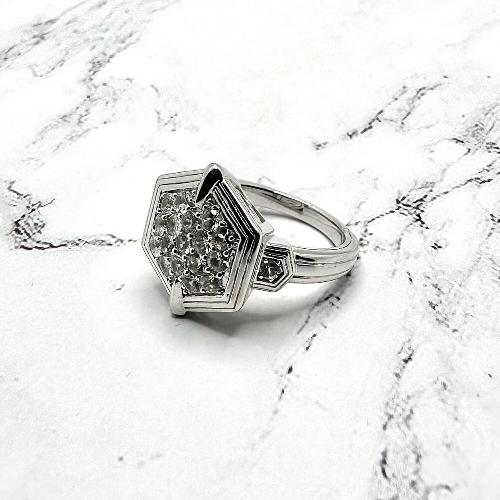 Judith Ripka Classic 925 Sterling Silver White Topaz Hexagon Ring Size 7 ($200)